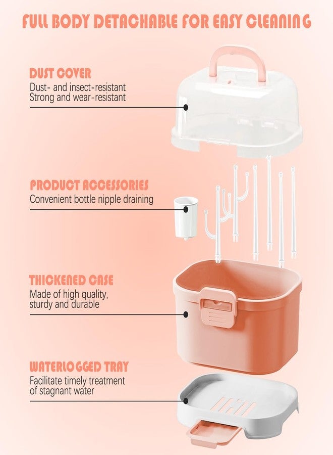 DOERDO DD DOERDO Baby Bottle Drying Rack, Portable Large Capacity Toddler Bottles Storage Box with Cover Portable Kitchen Cabinet Organizer for Home Kitchen, 11.6x9.4 Inch, Orange - Image 3